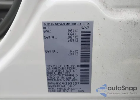 2024 Nissan Altima Sl Fwd z USA, uszkodzony, nr VIN 1N4BL4EV2RN395557